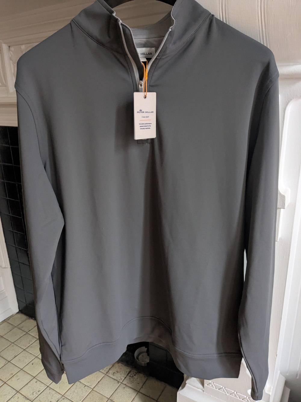 NWT Peter Millar Crown Sport Perth Quarter M Zip Grey Performance Pullover Golf